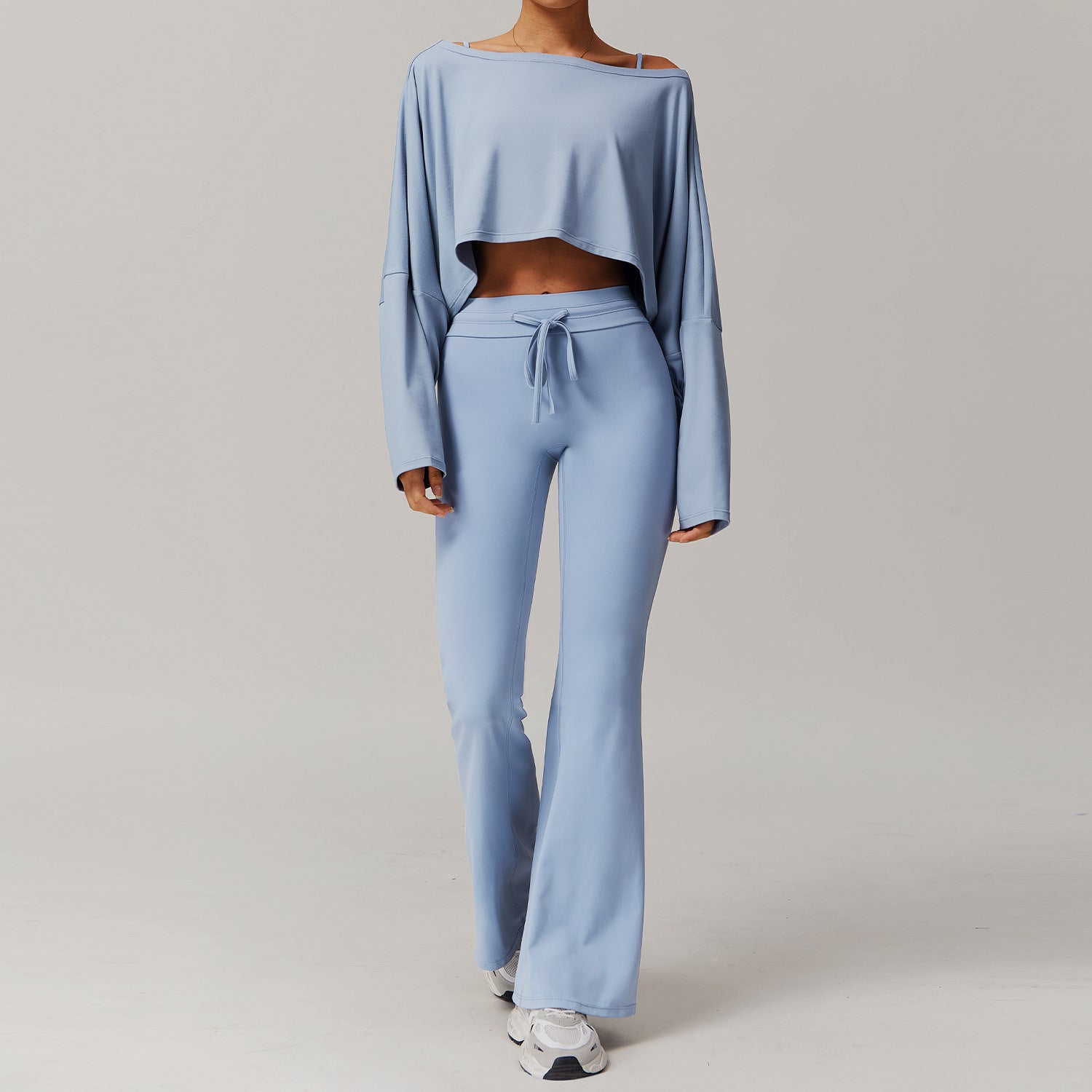Women’s Loose Fit Activewear Set Long Sleeve+Flare Pants Set Light Blue | Xyloflex – Stylish Women’s Activewear