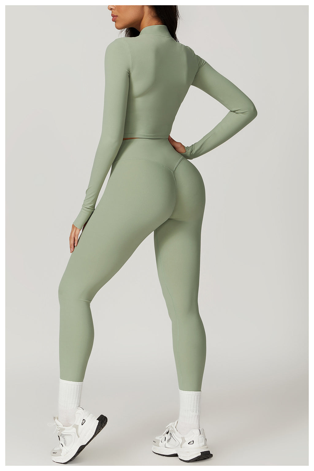 3-Piece Women's Gym Set – Crop Top, Bra Pea Green 3 Pieces Leggings Set | Xyloflex – Stylish Women’s Activewear