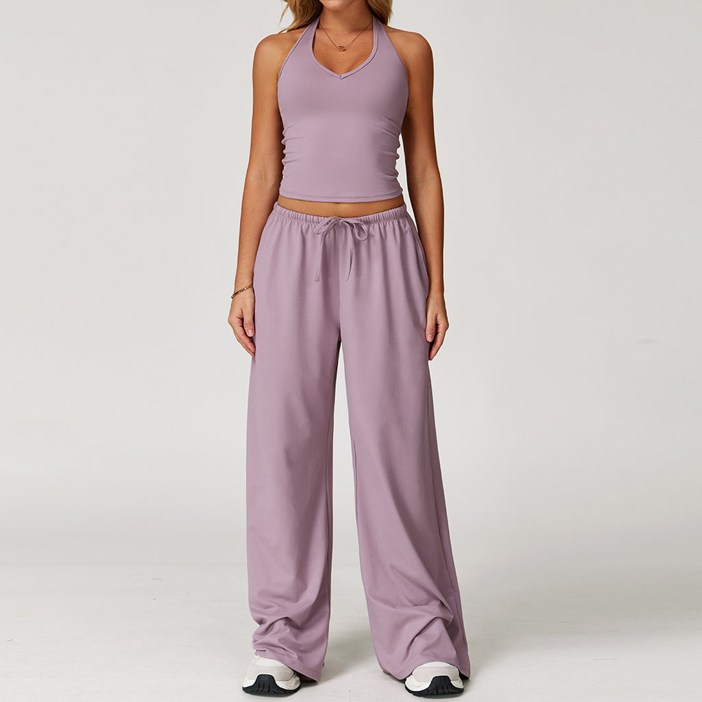 Women's Summer 2-Piece V-Neck Crop & Jogger Set Purple | Xyloflex – Stylish Women’s Activewear