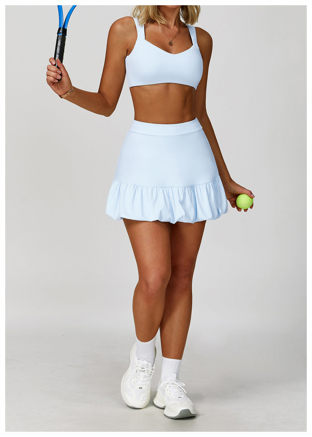 2PCS Women’s Tennis Skirt Set – Cut-Out Backless Top Blue | Xyloflex – Stylish Women’s Activewear