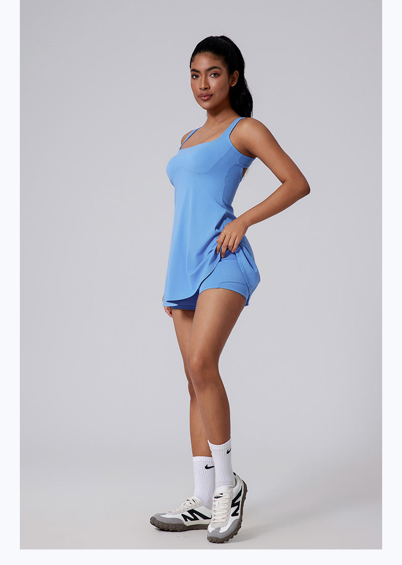 Women’s Hollow Back Tennis Dress – Pockets & Removable Pads Blue | Xyloflex – Stylish Women’s Activewear
