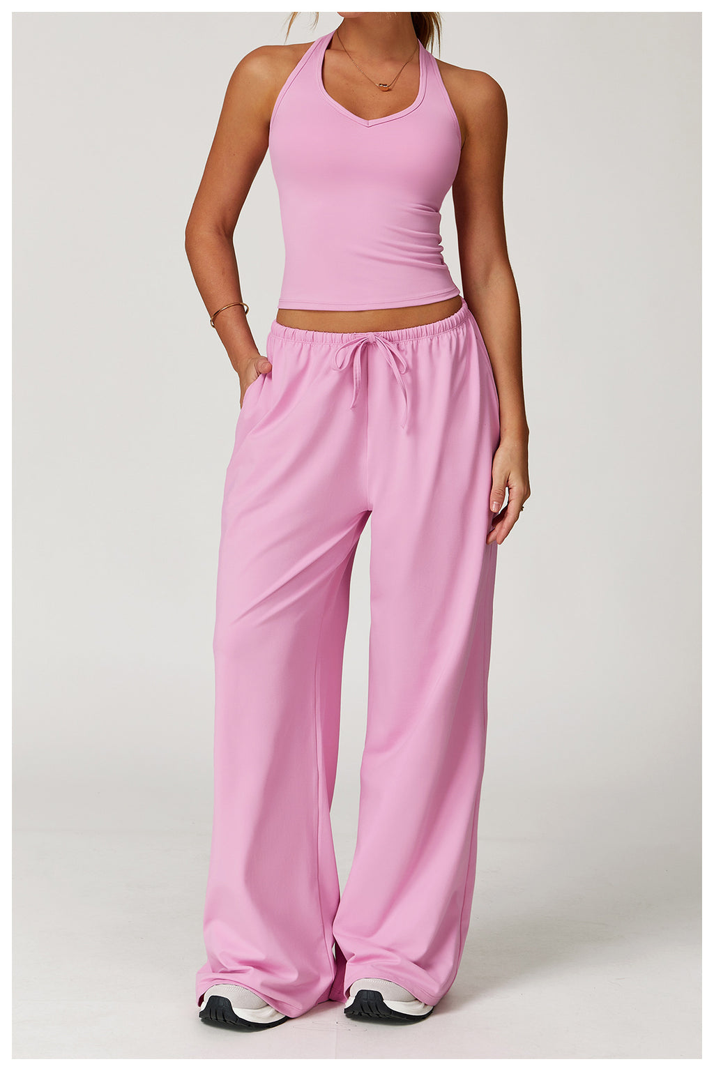 Women's Summer 2-Piece V-Neck Crop & Jogger Set Pink | Xyloflex – Stylish Women’s Activewear