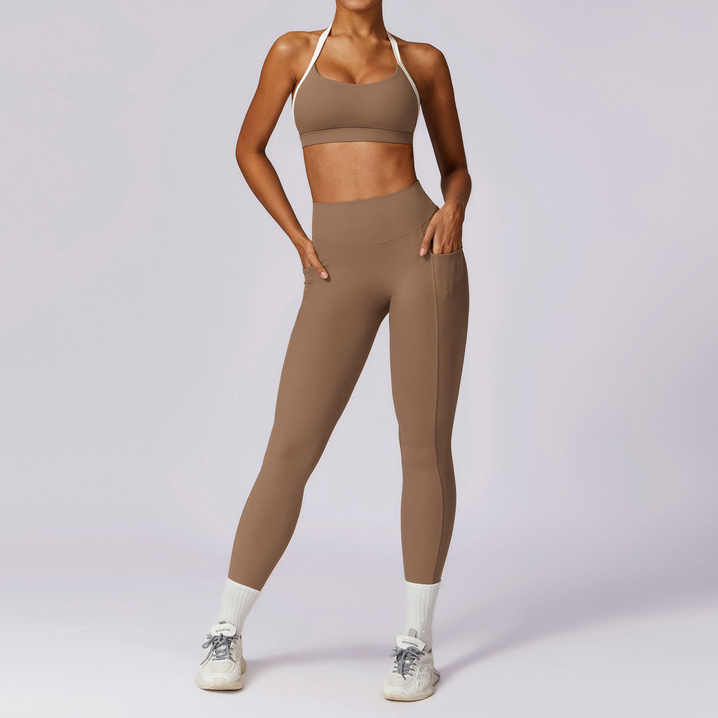 Women’s Ribbed Activewear Set – 2PCS Yoga & Gym Outfit Coffee - Bra & leggings | Xyloflex – Stylish Women’s Activewear