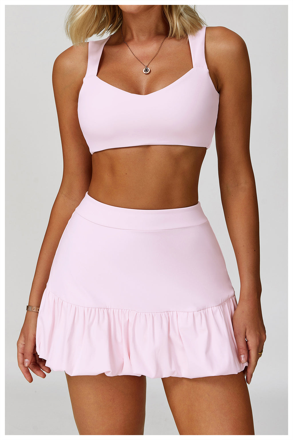 2PCS Women’s Tennis Skirt Set – Cut-Out Backless Top Pink | Xyloflex – Stylish Women’s Activewear