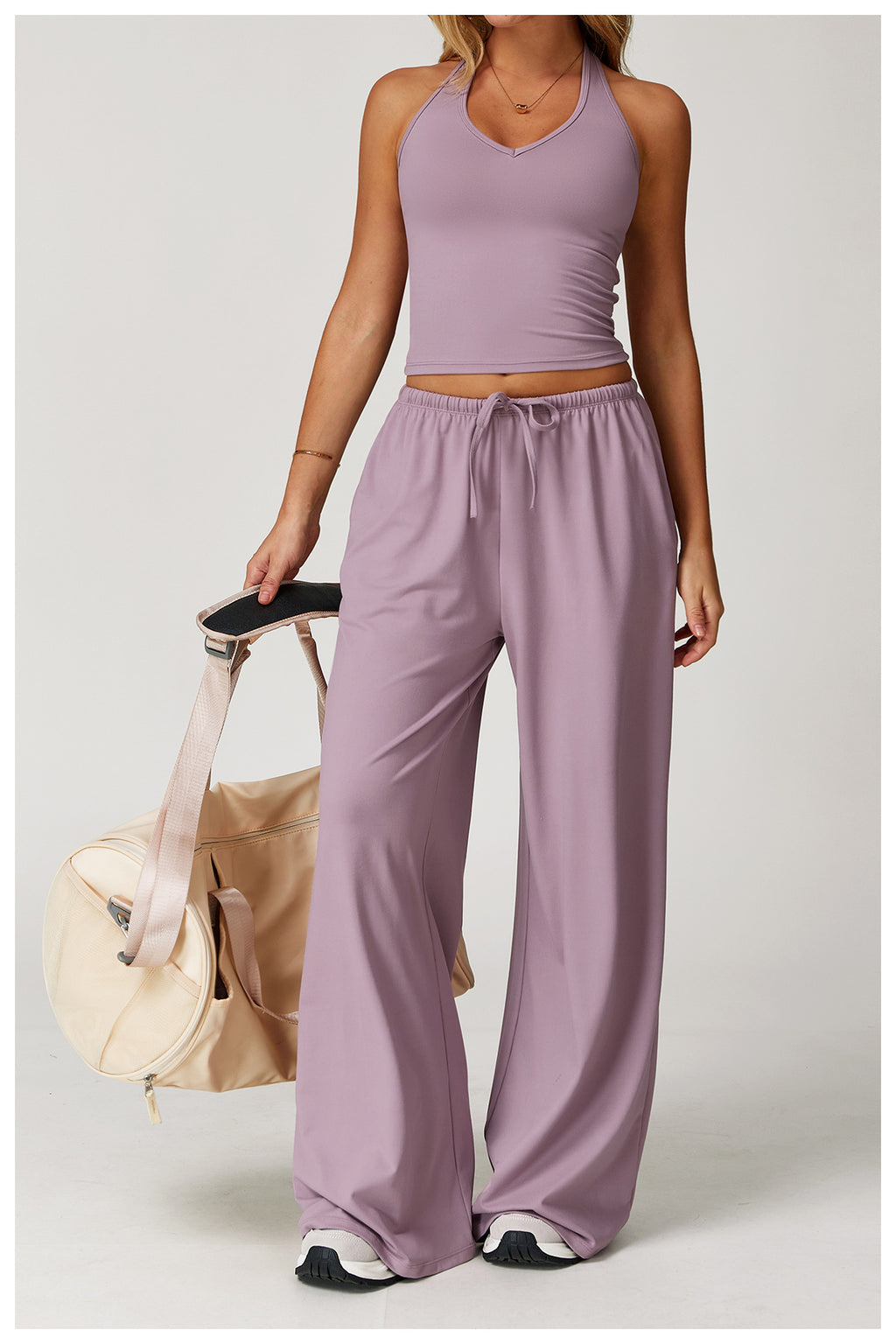 Women's Summer 2-Piece V-Neck Crop & Jogger Set | Xyloflex – Stylish Women’s Activewear