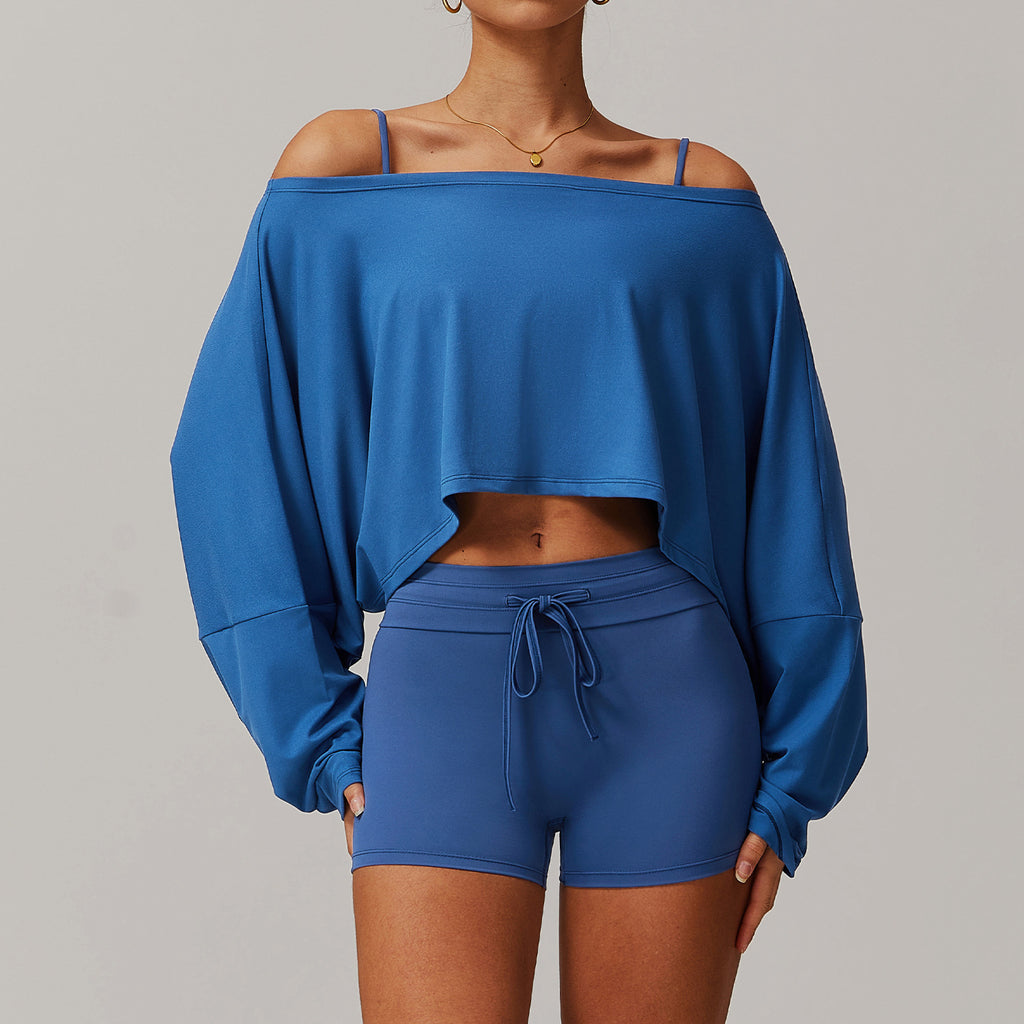 Women’s Loose Fit Activewear Set Long Sleeve+Shorts Set Dark Blue | Xyloflex – Stylish Women’s Activewear